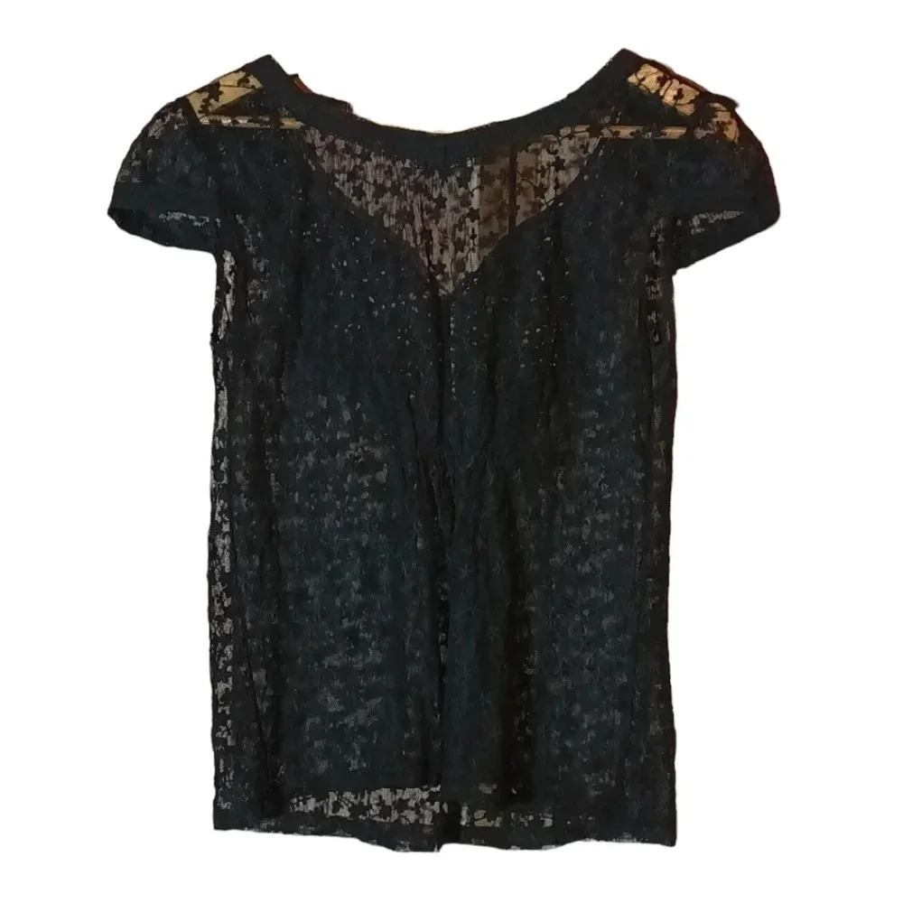 Whimsigoth floral crochet embroidered sheer Black Top boho s/m